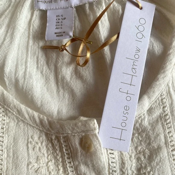 House of Harlow Cream Peasant Style Embroidered Top - Picture 10 of 11